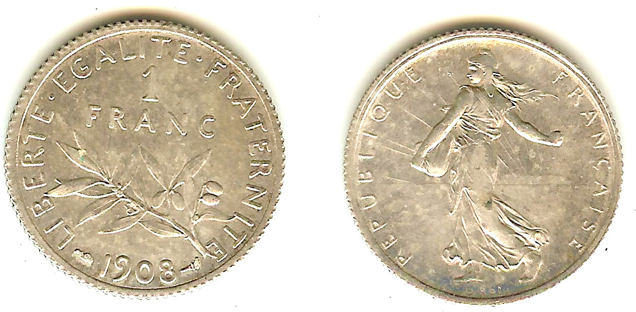 1 franc Semeuse 1908 AU+